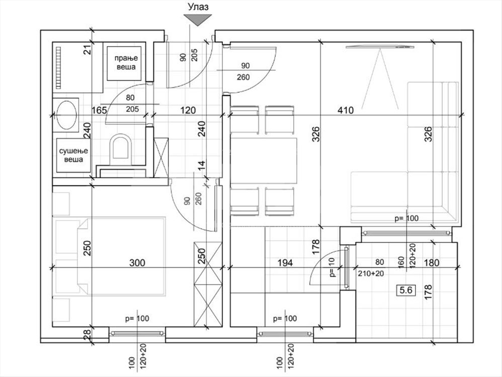 Tlocrt stana od 35 m²